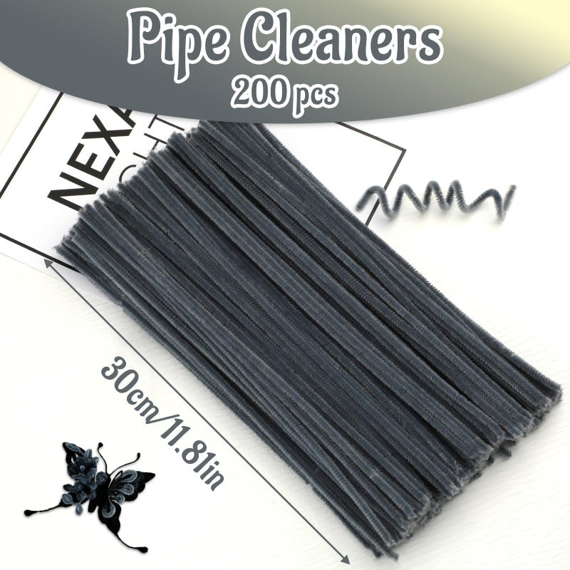 Mnuizu 200pcs Pipe Cleaners,Pipe Cleaners Chenille Stems for Craft, Fuzzy Sticks Christmas Craft Supplies for DIY Art & Creative Crafts Decorations(Grey) - Image 2